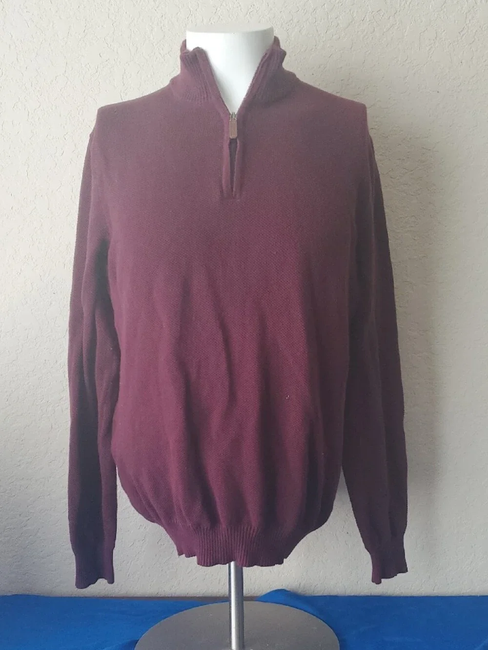 Club Room Men’s XL Burgundy Quarter Zip Textured Cotton Pullover Sweater